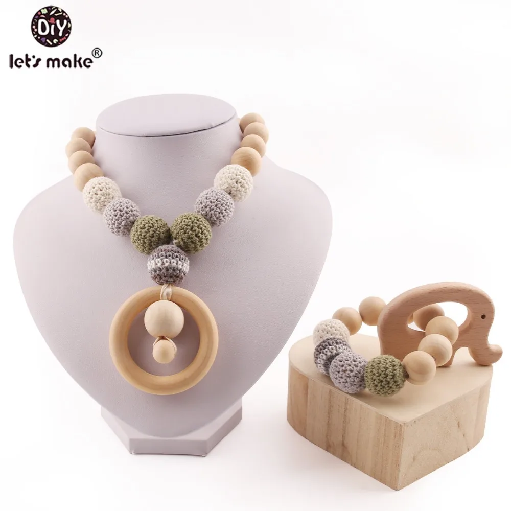 Let's Make Baby Teether 1 комплект/2 шт. ожерелье для кормления крючком бусы Медведь Дерево