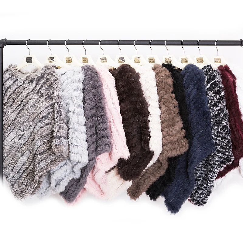 Maylofuer Весна Осень Подлинная Настоящий Вязаный Мех Кролика Пончо Wrap Шарфы Женщины