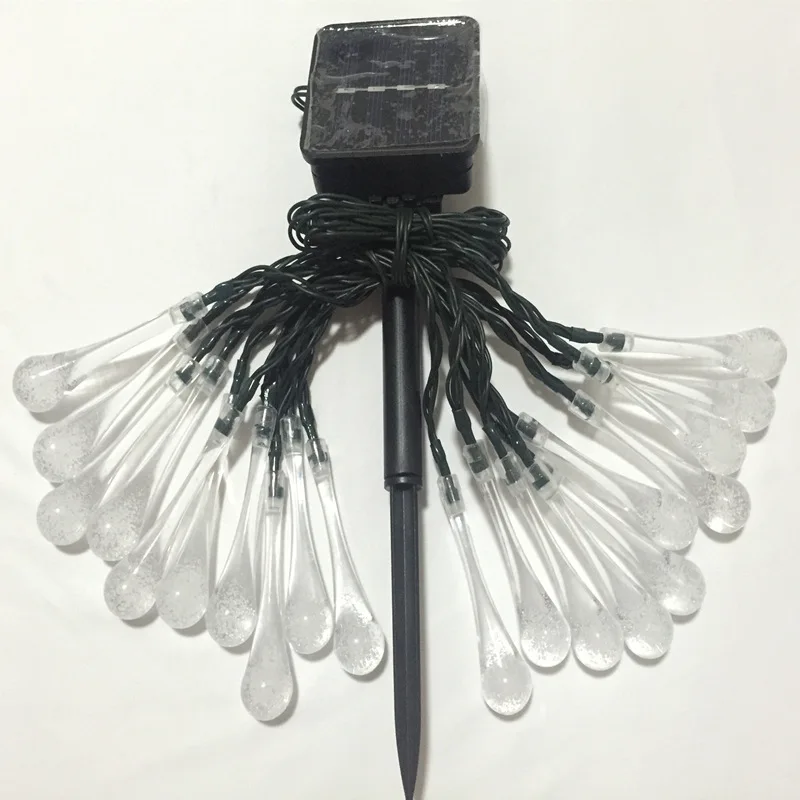 20LED водная капля Солнечная световая гирлянда Водонепроницаемая Дождевая садовая