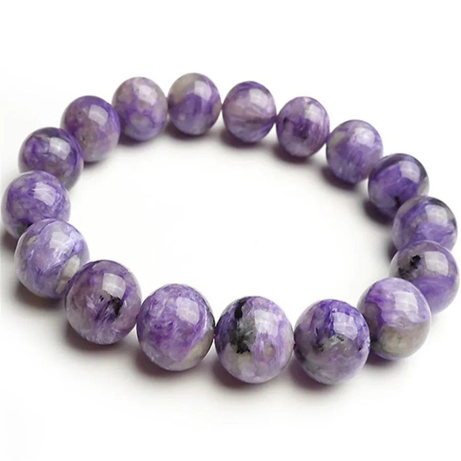

12mm Natural Purple Charoite Gems Stone Stretch Bracelets For Women Charm Fashion Jewelry Crystal Round Beads Ladies Bracelet