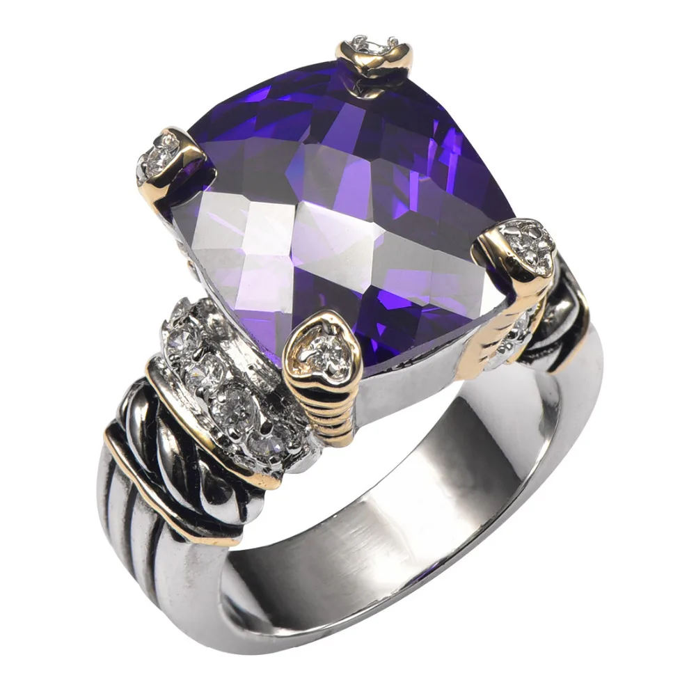 Женское и мужское кольцо с фиолетовым кристаллом размеры 6 7 8 9 10 F1440 | Украшения