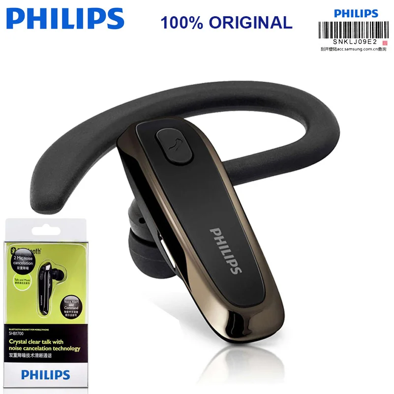 Оригинальные Наушники Philips Shb1700 с ушным крючком гарнитура Bluetooth 4 0 и литиевым