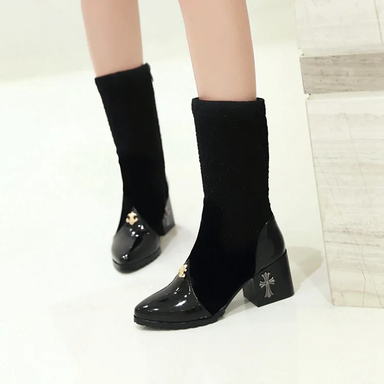 Новинка средний-икры толстый каблук сапогах с острым носом платформа