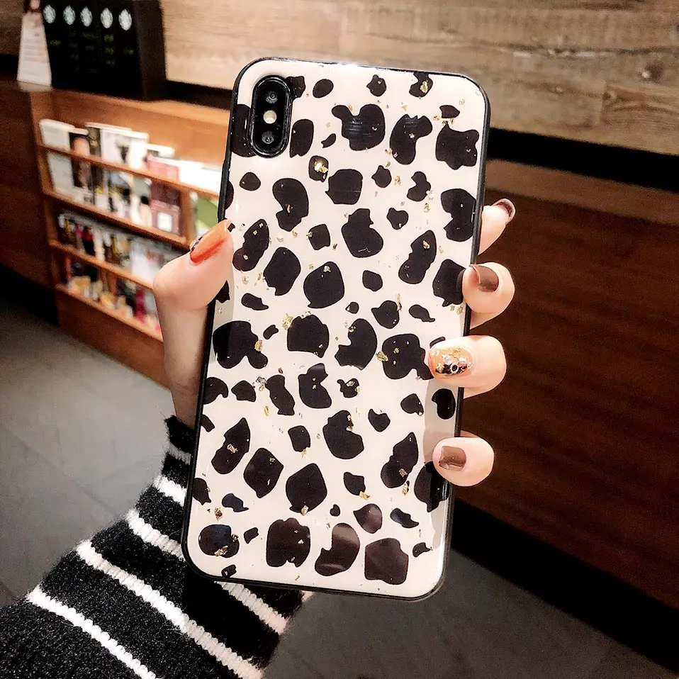 Epoxy Back Cover For iPhone X XR XS Fashion leopard Print Phone Case 6 6S 7 8 Plus Max Coque |
