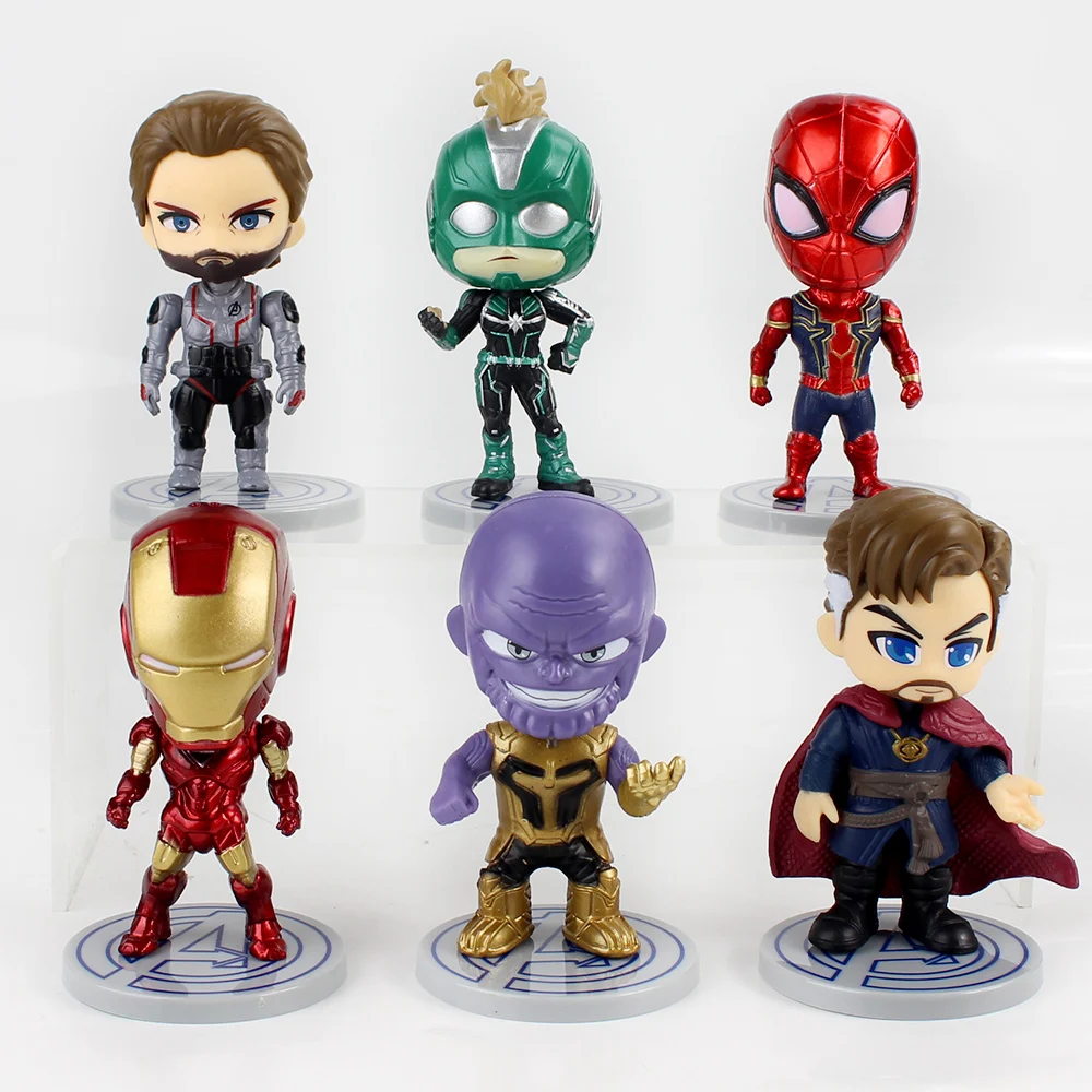 6pcs/lot 9cm Avengers Doctor Strange Captain America Spider Man Iron Thanos Q Version Superhero Doll PVC Action Figure Toys | Игрушки и