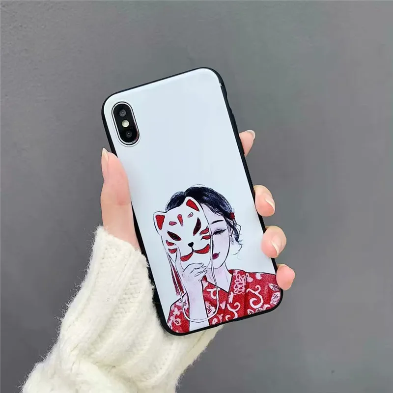 Японский лиса маска демона тайна Чехлы мягкие из кожи TPU крышка чехол для iPhone 7 Plus 8