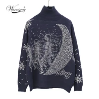 turtleneck sweater women 2021 winter thick runway design galaxy moon oversized casual pullover knit jumper c 122