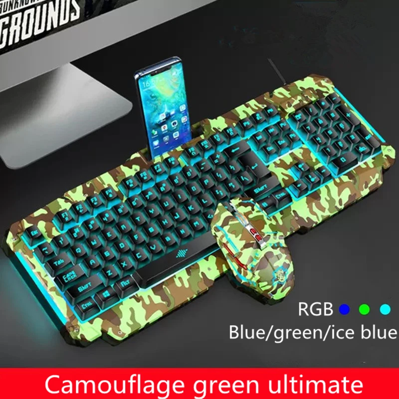 Camouflage Механическая клавиатура с RGB подсветкой USB Проводная игровая клавиатура имитация механического ощущения 104 клавиш водонепроницаемые компьютерные игровые клавиатуры - Цвет: Camouflage