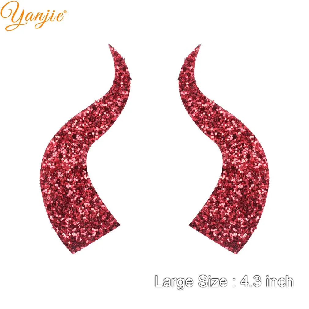 large-chunky red 10pairs/lot Glitter Felt Devil Horn For Girls Women Headband Hot Sale Halloween Party Kids Hair Bow DIY Hair Accessories - Цвет: large-chunky red