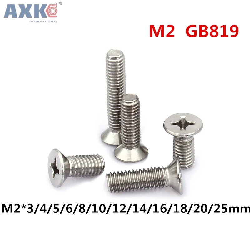 AXK Метрическая резьба GB819 M2 304 нержавеющая сталь плоская головка поперечная