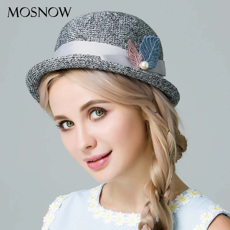 Женские соломенные шляпки элегантные летние с жемчугом и листом солнцезащитные