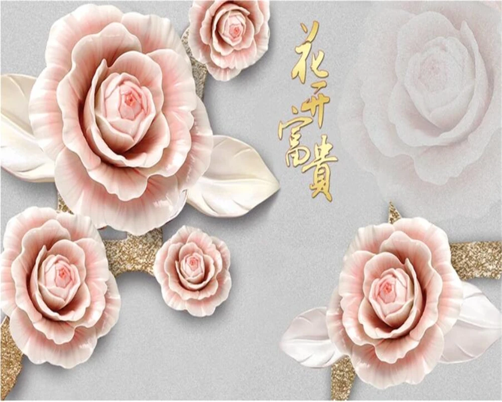 Обои на заказ 3d обои с тиснением Нефритовая резьба благоприятные цветы открытые