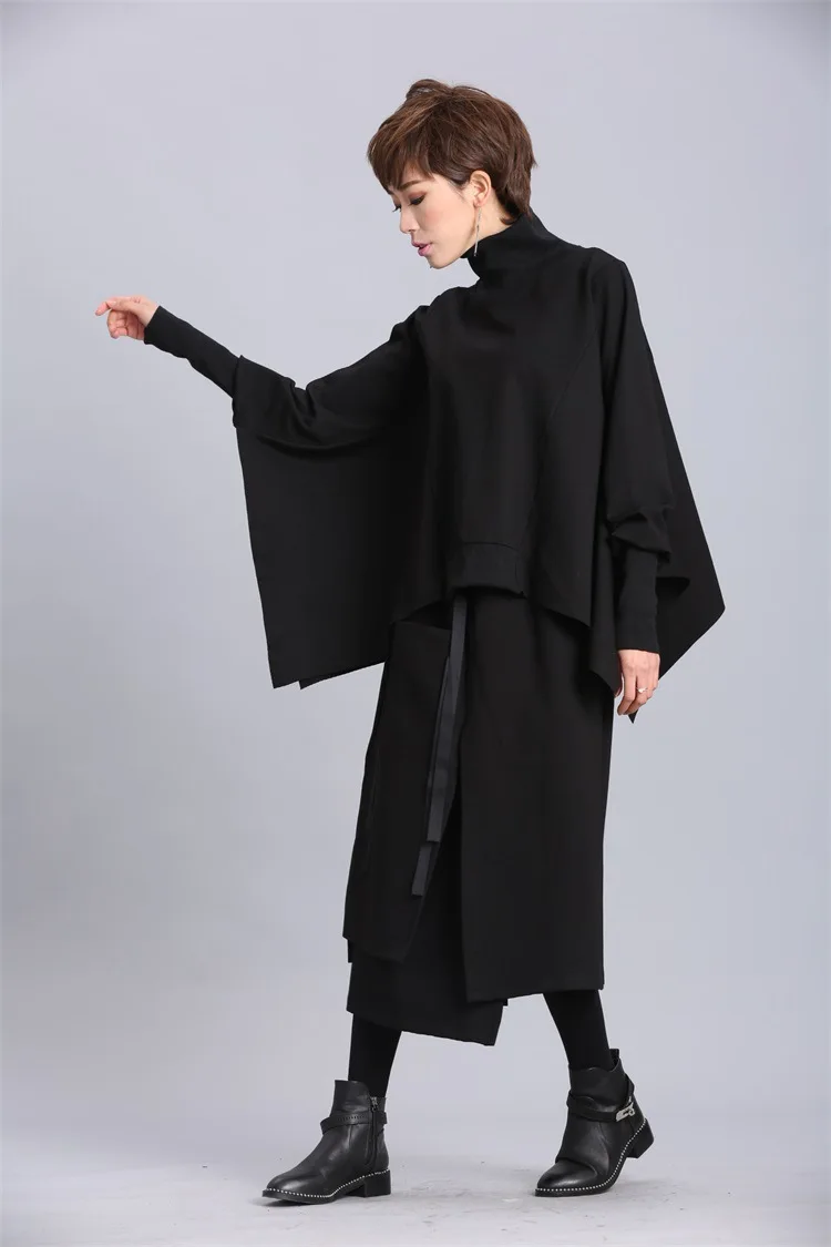SuperAen High Street, крылья летучей мыши, водолазка, Женская толстовка, Harajuku, Толстовки, Толстовки,, осень, зима, черные пуловеры, топы