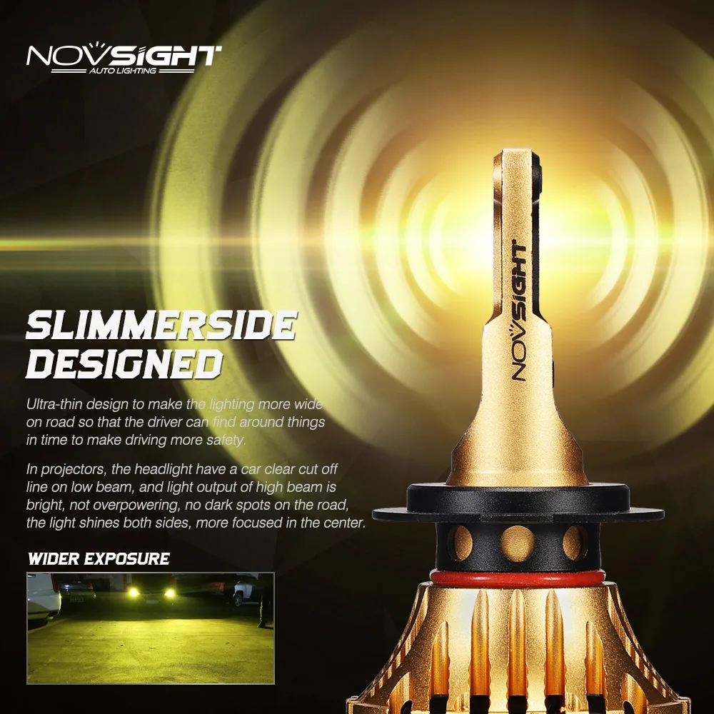 NOVSIGHT, золотисто-желтые автомобильные лампы для вождения, светодиодный фонарь для автомобиля, 72 Вт, 12000лм, 3000 К, Автомобильные противотуманные фары, налобный фонарь с чипами CREE, светодиодный