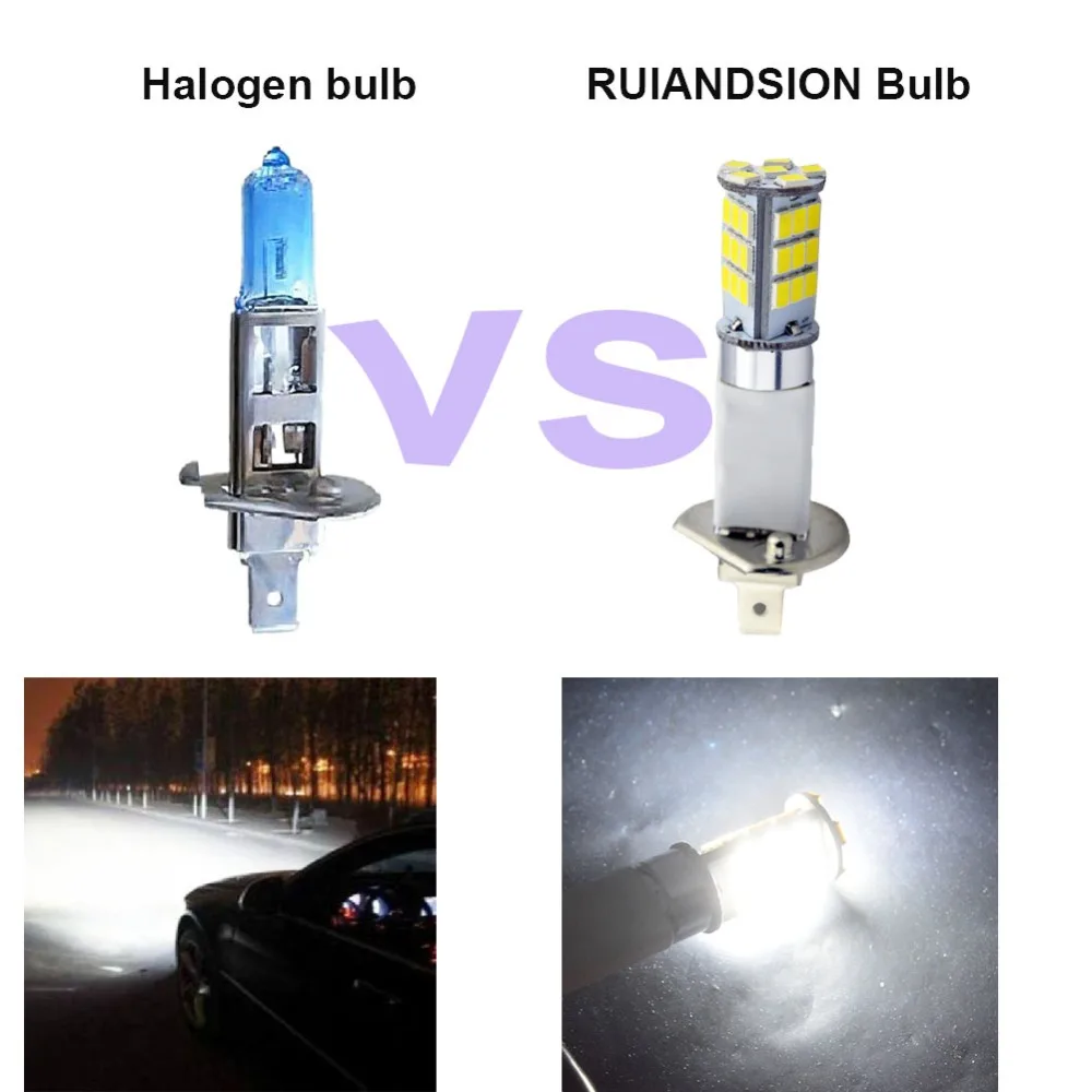 Ruiandsion 2 шт. H1 автомобиля Автомобильная Противо-Туманная светильник s лампы дальнего света светильник 2835 33SMD 3000K желтый автомобиль светодиоды грузовики 12V 24V красный белого и синего цвета-зеленый