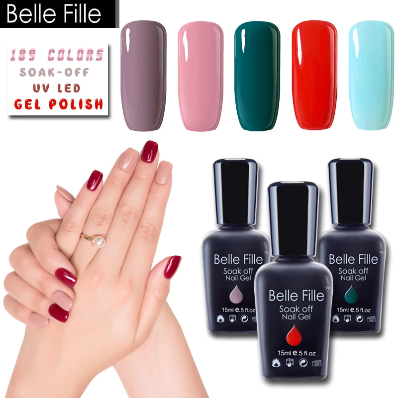 Belle Fille 15 мл Горячая Распродажа цветной УФ гель для ногтей Гель лак полировки