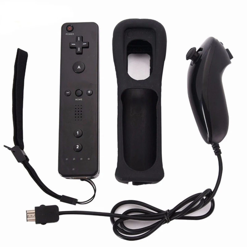 Черный HobbyLane 2 в 1 беспроводной пульт Nunchuk контроллер геймпад для игровой консоли wii с ремешком силиконовый чехол d20 - Цвет: Черный