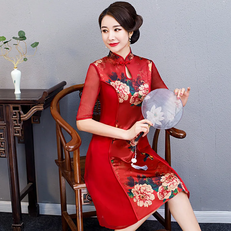 Пикантные короткие Cheongsam Лето г. Винтаж китайский стиль платье Модные женские Мини Qipao Тонкий Вечерние платья с пуговицами Vestido S-3XL