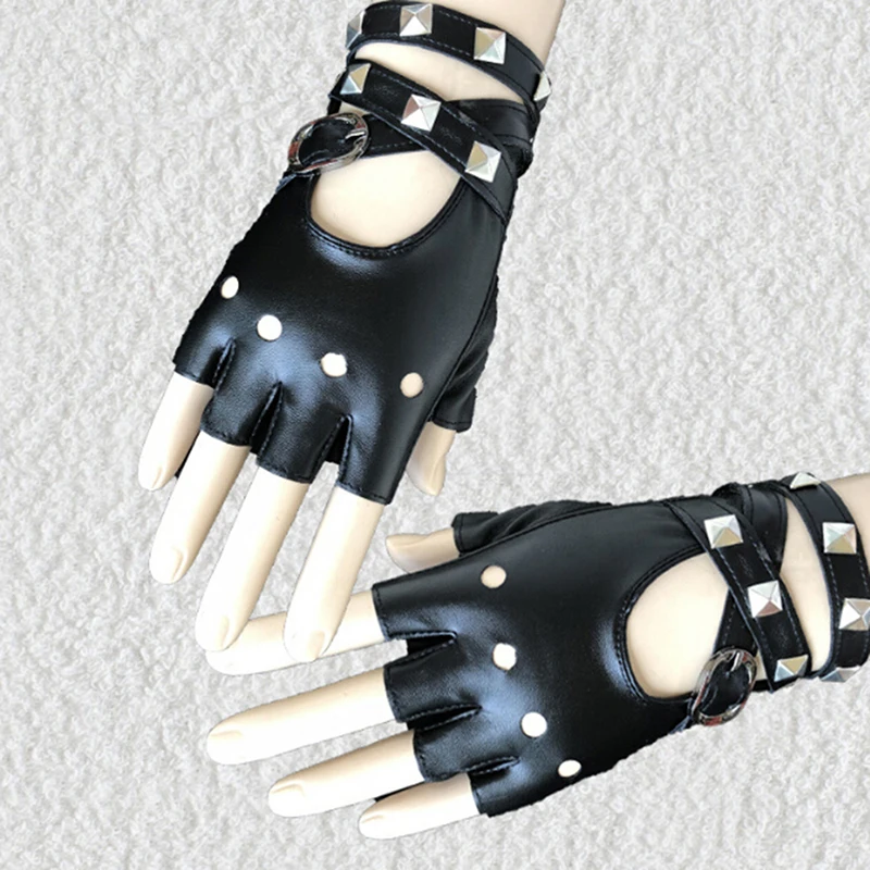 

Gothic Rock-and-roll Fingerless Short PU Leather Gloves Punk Cool Lady Women Sexy Disco Dance Black Red White