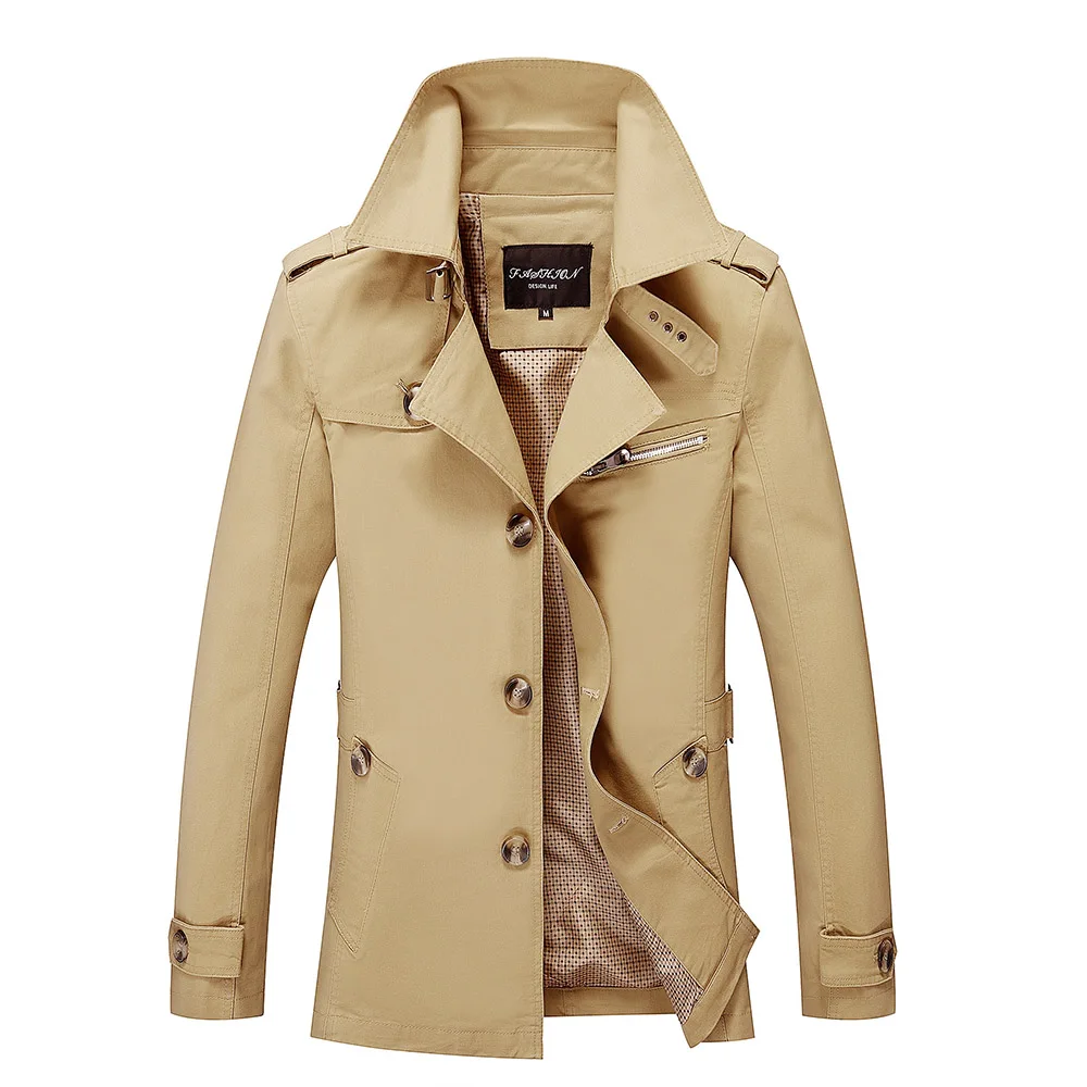 Spring Men Cotton Long Jacket Turn-down Collar Bodyfit Thin Trench Coat Autumn Casual Jacekt | Мужская одежда