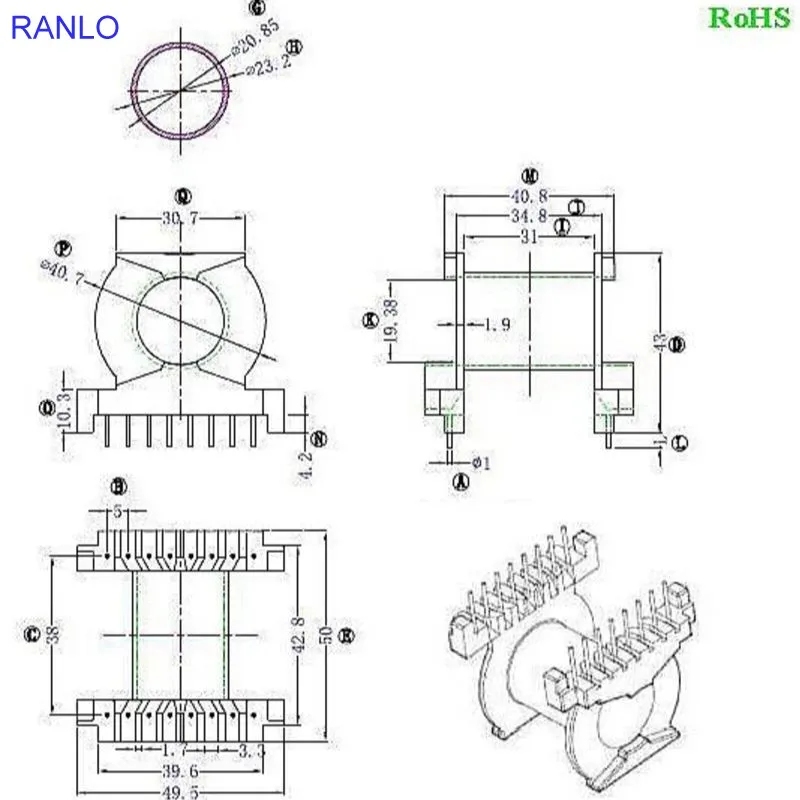 PQ5050 horizontal magnet ferrite core transformer 1:1 turns ratio 20 0.1*50 litz wire | Обустройство дома