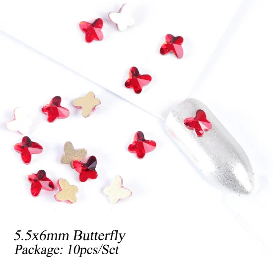 5.5x6mm Butterfly 10 шт./компл. красный лак для ногтей Стразы 3D браслеты с подвесками в виде кристаллов драгоценных камней, Треугольники Овальный дизайн золотого цвета с плоской задней частью ювелирные украшения для ногтей TR930 - Цвет: 5.5x6mm Butterfly