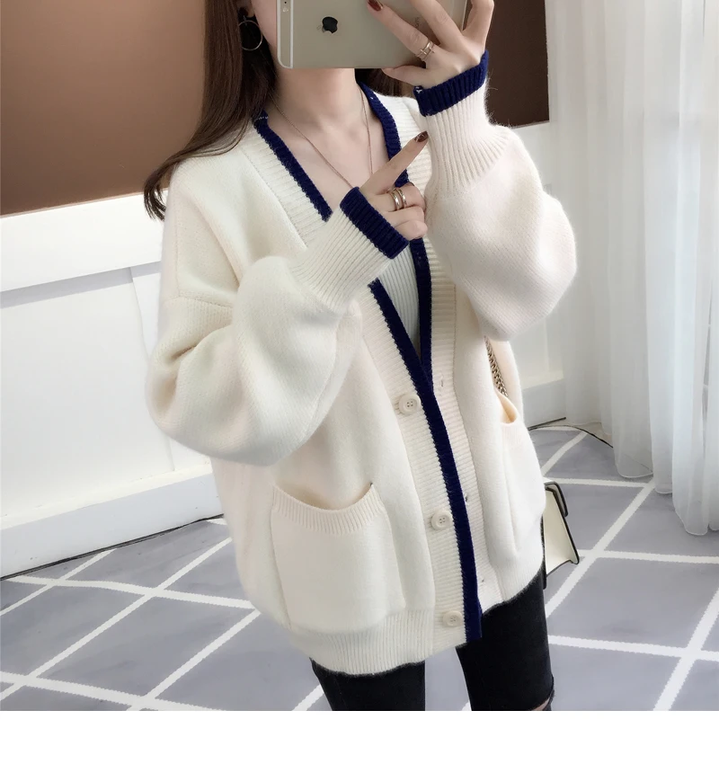 2019 Spring Autumn New Fashion Sweater Women's Cardigan Coats Loose Korean Knit Jacket Female Tops Black Red Outerwear |