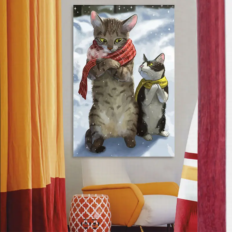 Цифровая Раскраска по номерам кота с шарфиком цифровая краска diy живопись милого