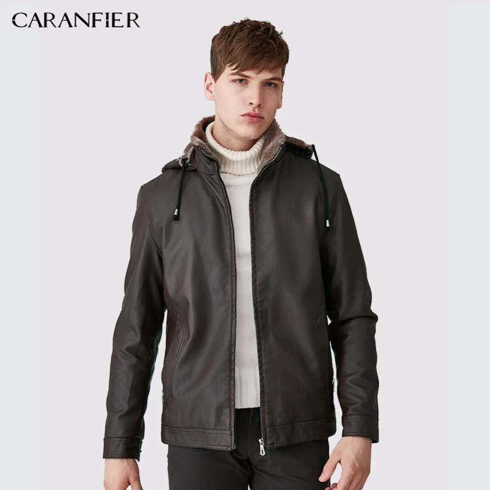 Мужские кожаные куртки CARANFIER зимние теплые пальто толстая верхняя одежда