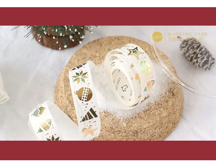 JUKUAI 2 шт. Merry Рождество С Новым Годом Золотая фольга Васи клейкие ленты украшения вечерние время мм 15 мм 30 Цвет маскирования клейкие ленты