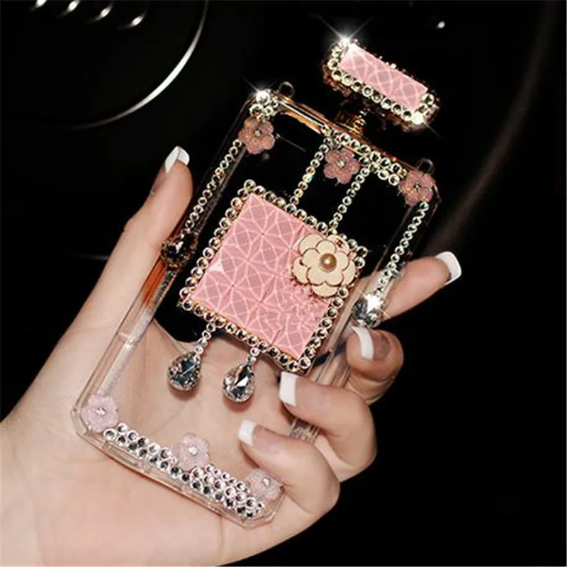

Luxury Perfume Bottle cover For iphone11 12 XS Pro MAX XR 6s 7 8plus Diamond gem Flowers Soft Clear TPU phone case with Chain