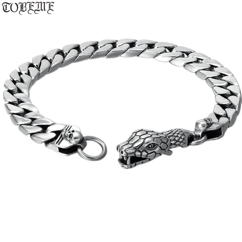 

100% 925 Silver Surpent Bracelet 925 Sterling Silver Snake Link Bracelet Man Skull Bracelet