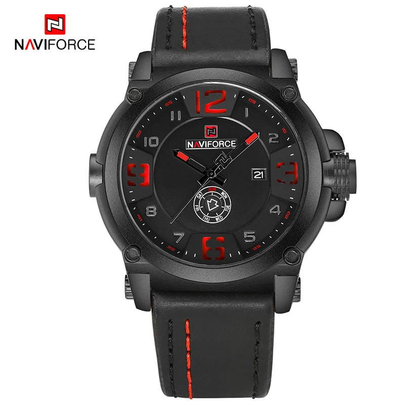 Naviforce Для мужчин творческий роскошные кварцевые часы Мода Спортивные часы Для Мужчин's Водонепроницаемый Наручные часы верхней части мужской Relogio Masculino - Цвет: Red