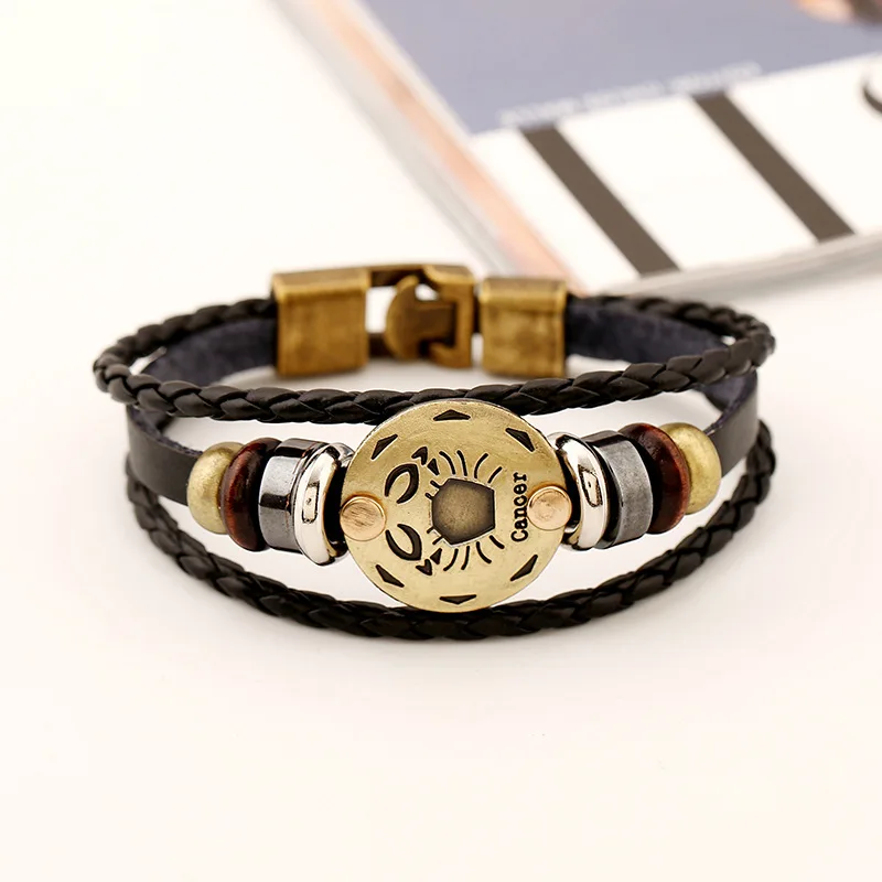Регулируемый кожаный браслет Zodiac Signs Ox Bone для женщин и мужчин|bracelet cords|bracelet swaroskisign