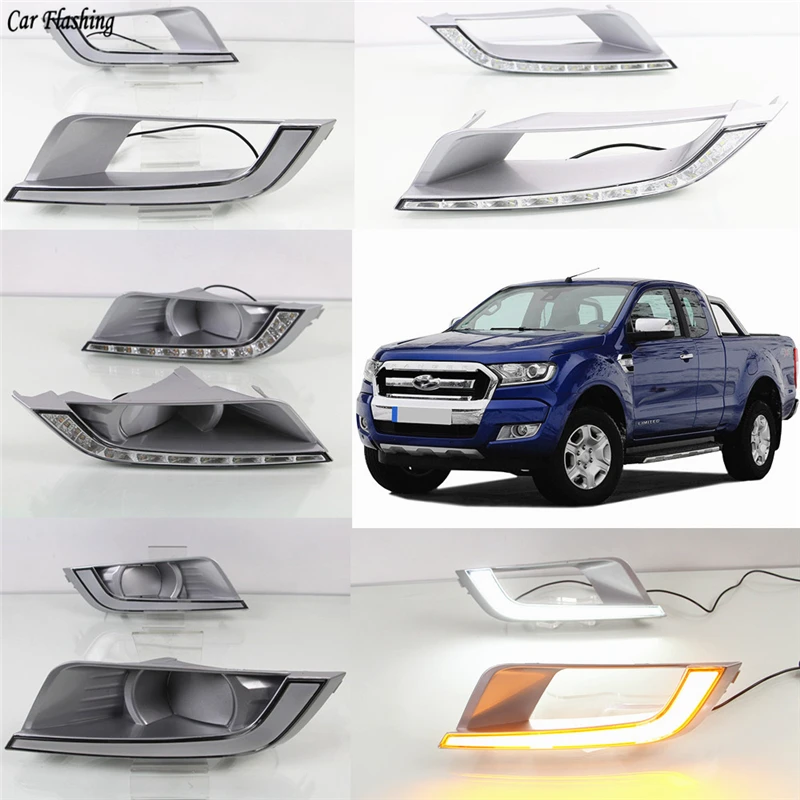 Автомобильная проблесковая 1 комплект для Ford Ranger Автомобильный светодиодный Габаритные огни DRL Противотуманные лампы с желтым Поворотная сигнальная лампа