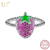 u7 925 sterling silver cute strawberry finger open ring for women girls kids xmas jewelry gift luxury cubic zirconia rings sc243