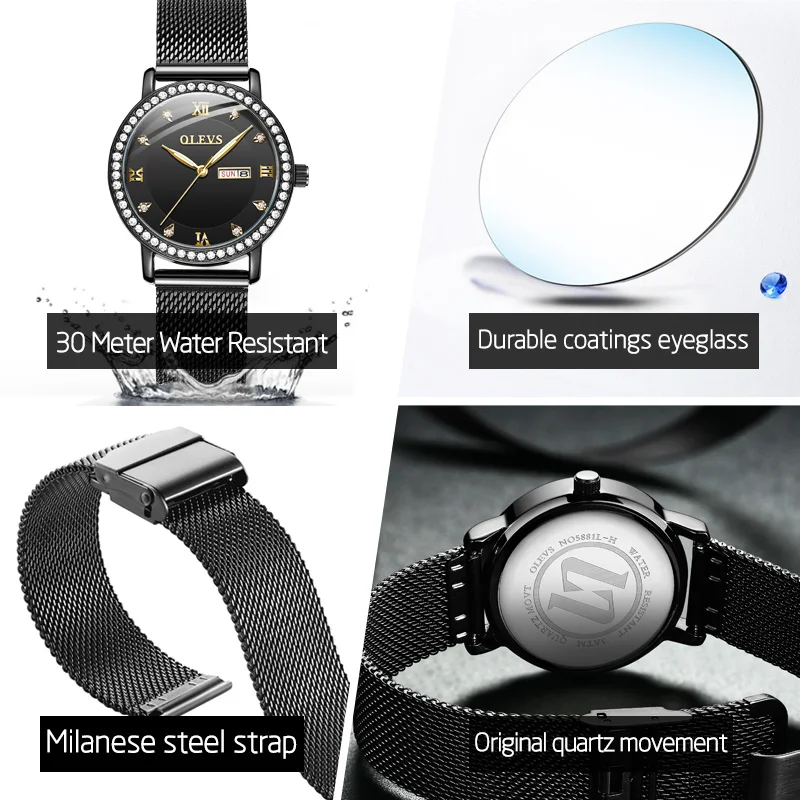 Reloj de pareja Модные кварцевые парные часы Черное женское из нержавеющей стали часы со стразами наручные часы мужские недели любовника подарки
