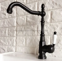 basin faucets black oil brass bathroom sink faucets single ceramics handle swivel spout hot and cold wash basin tap bnf387