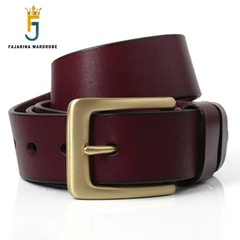 FAJARINA Mens 3.8cm Width Top Quality Cowhide Men's Retro Styles Fashion Genuine Leather Brass Buckle Belts for Men N17FJ530