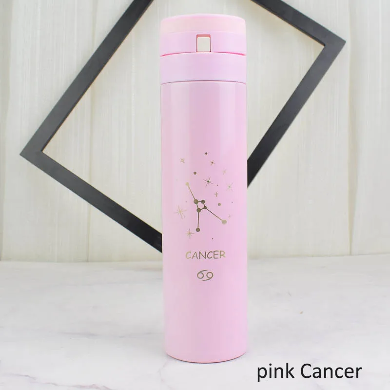 pink Cancer Термос чашка портативная вакуумная колба чайная чашка термоса термоизолированная Двойная Стенка Созвездие 12 безстильный стальной отскакивающий чехол - Цвет: pink Cancer