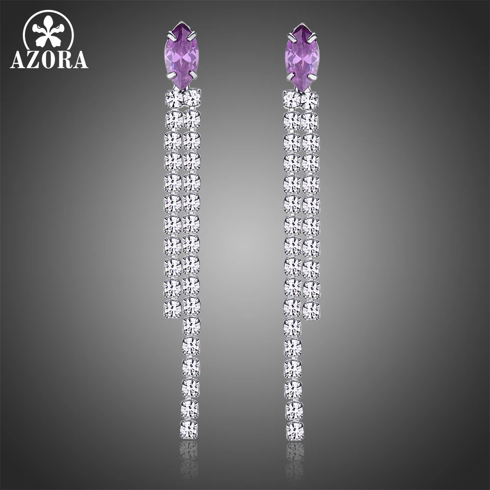 Женские длинные серьги кисточки AZORA синие Кисточки Из фианита свадебные