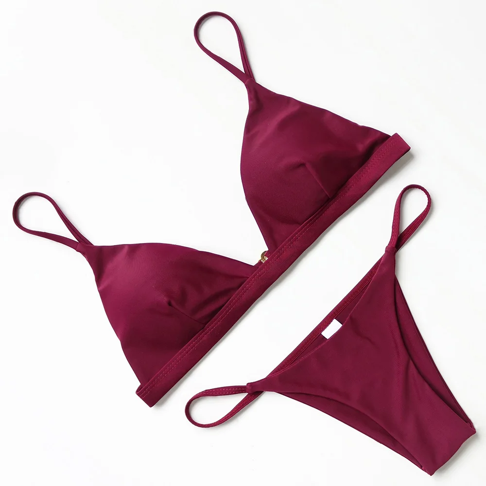 Wine Red Сексуальные стринги бикини набор Пуш-Ап Купальник фиолетовый купальный костюм женский купальник желтый микро бикини mujer пляжные купальники Одежда - Цвет: Wine Red