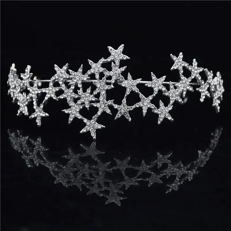 Luxury Crystal Star Hairbands Vintage Rhinestone Bridal Tiaras Crown Headband Wedding Hair Jewelry Women Head Ornaments - Окраска металла: Посеребренный