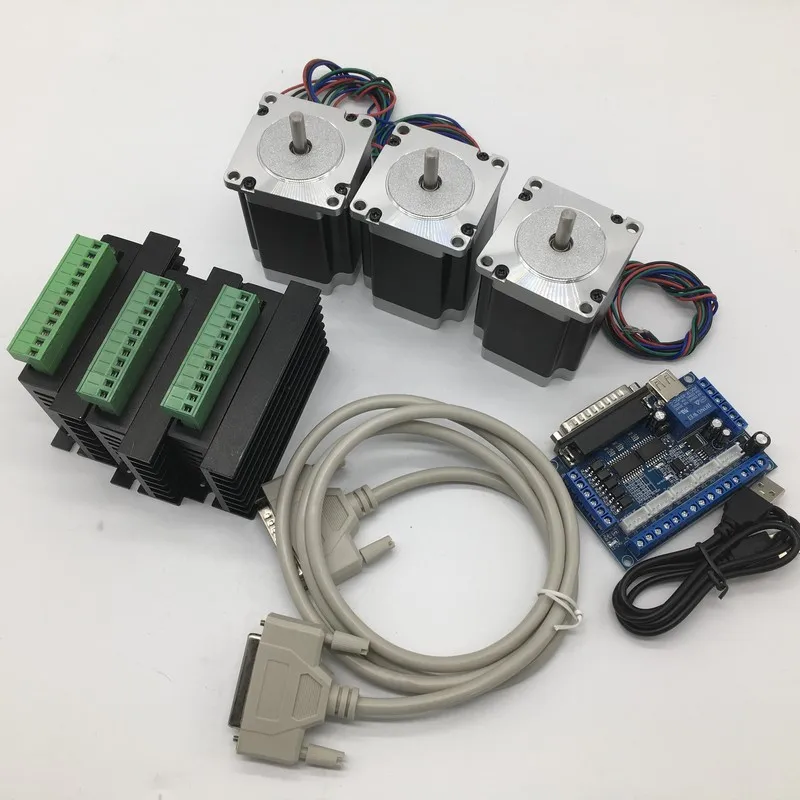 3 шт. Nema23 шаговый двигатель 8 мм вал и драйвер с mach3 Breakout Board kit 57*76 мм 3A 1.8Nm 260Oz-in 3 оси 2ph 4 провода дешевые