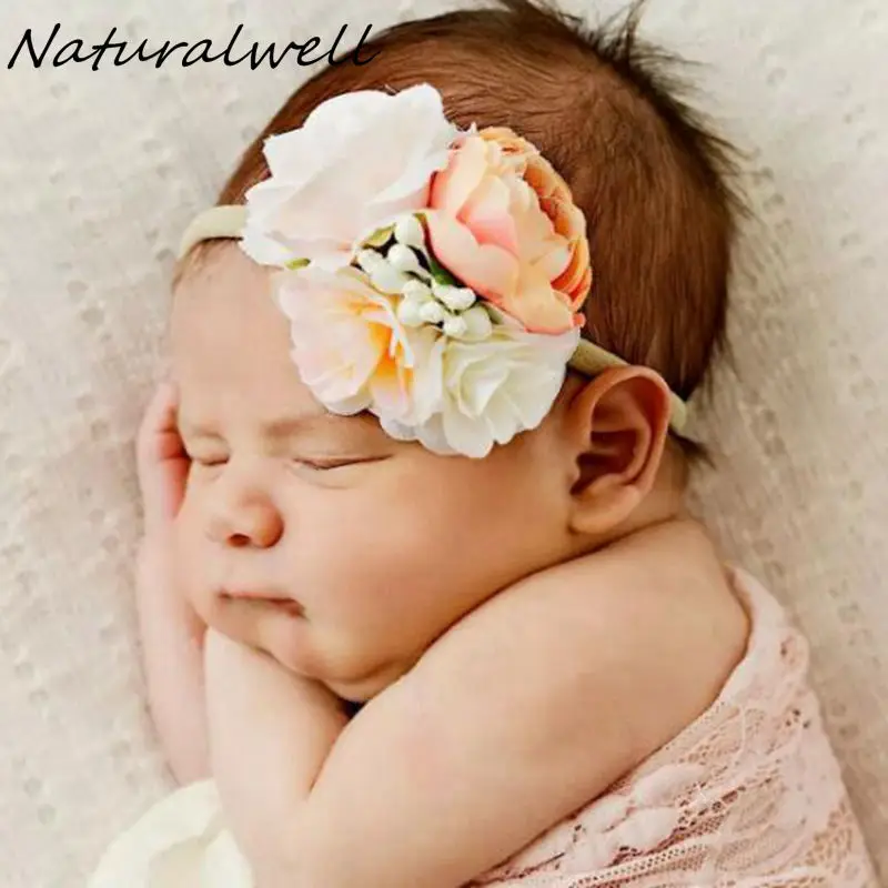 

Naturalwell Floral nylon headband Gilrs Flower headbands Newborn hair bows Crown hair band Flower girls hair accessories HB110D
