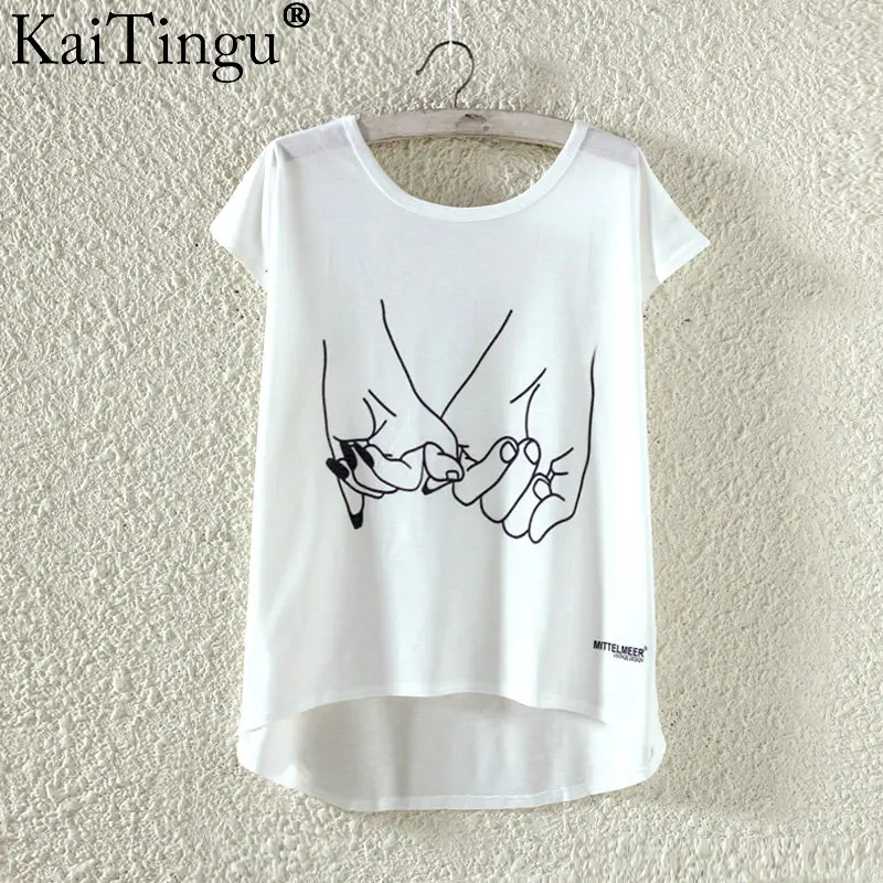 KaiTingu, летняя, кавайная, милая, модная футболка, Harajuku, высокая, низкая, стильная, с принтом, футболка, короткий рукав, футболка, женские топы, размер M, L, XL