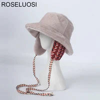 roseluosi autumn winter thick warm bomber hats for women casual solid color faux fur ear flap protection cap