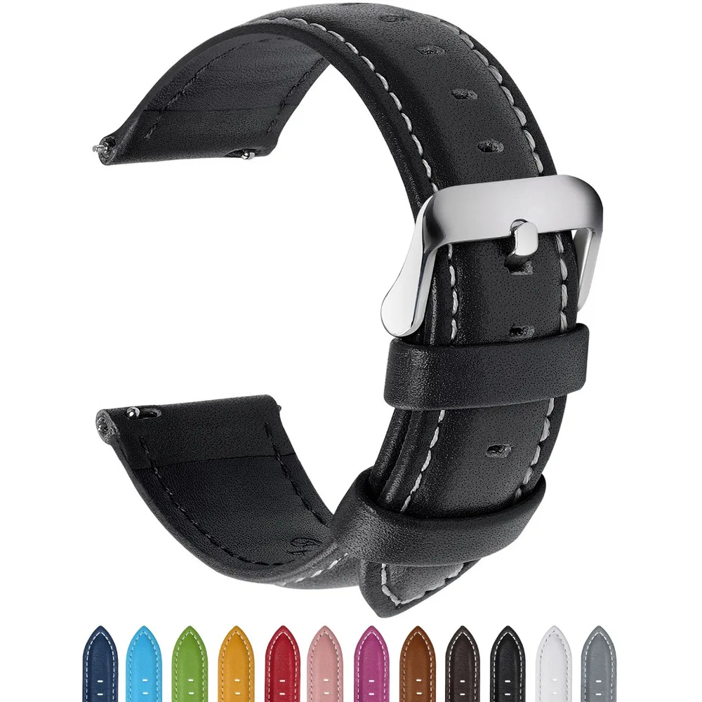 Genuine Leather Watch Band Fullmosa 18mm Quick Released Wristband Strap for Smart Watches Galaxy Watch 4 Men Women 20mm Strap