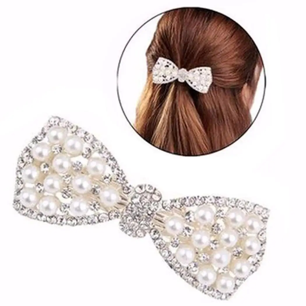 Женский модный головной убор украшенный жемчужинами со стразами и бантом из