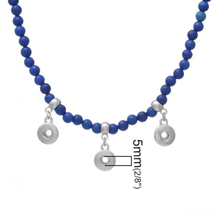 Dorabeads (Grade B)Synthetic Mashan Jade Snap Bracelets Royal Blue Beads Silver Tone Fit Buttons 54.5cm Charm Hole:5mm | Украшения и